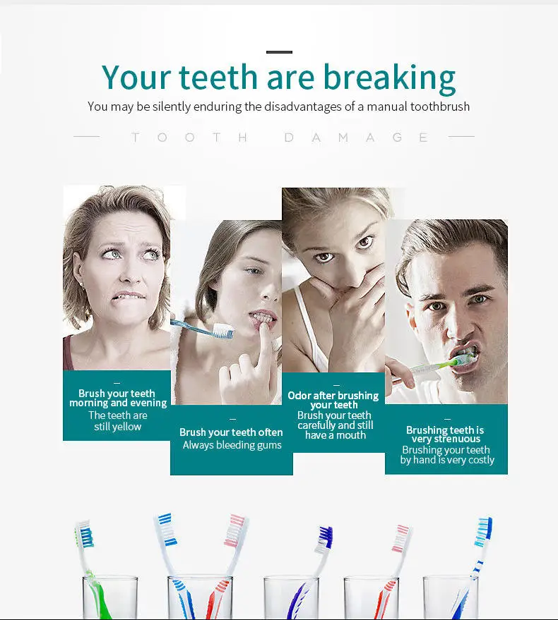 Electric Toothbrush Kit Rechargeable USB 6 Modes Sonic Electric Toothbrush 4 Tooth Brush Heads Adult Electric Toothbrush Couples