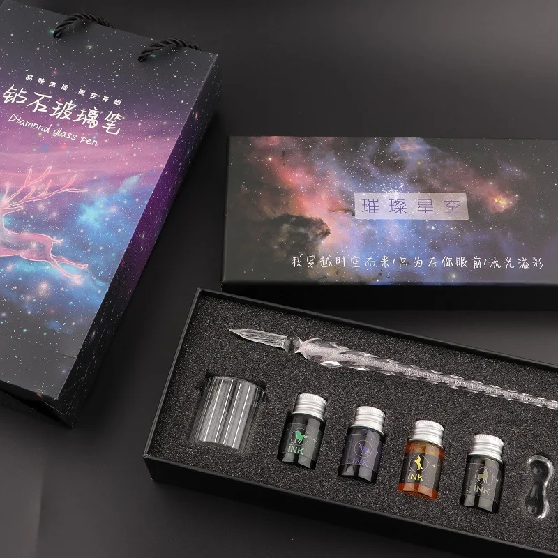 New 3pcs Handmade Rainbow Glass Dip Pen Crystal Glass Pen Calligraphy Signature Pen