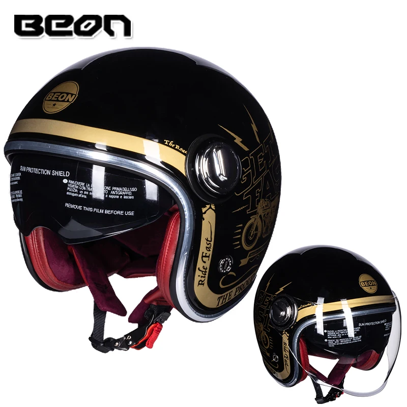 2022 BEON B108A Capacete Vintage motorcycle helmet Dual Lens 3/4 open face jet helmets retro half helmets casco casque moto