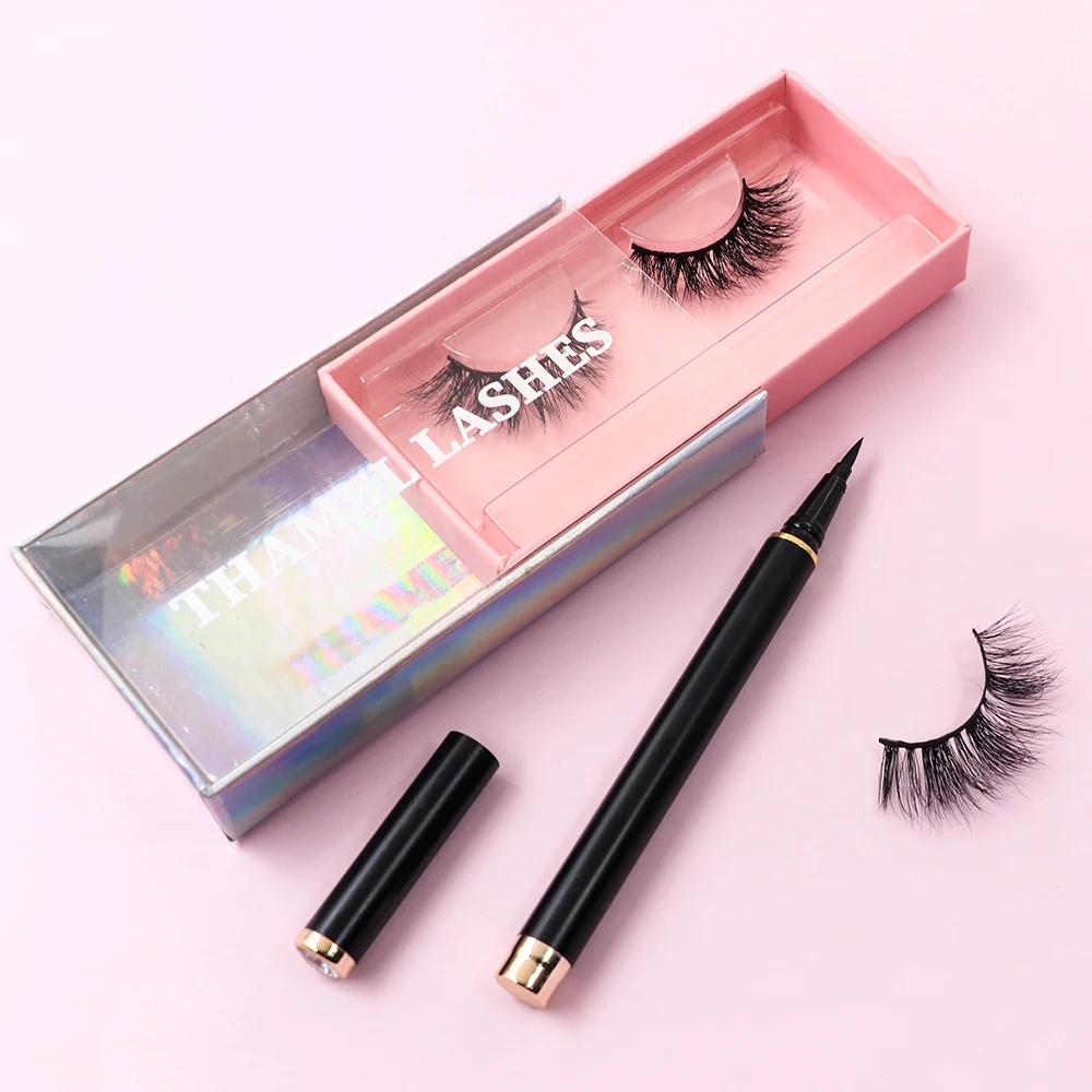 2-in-1 Self Adhesive Lash Liner Glue Pen Waterproof Non Magnetic Diamond Bling Glitter Liquid Eyeliner Pencil Custom Packaging