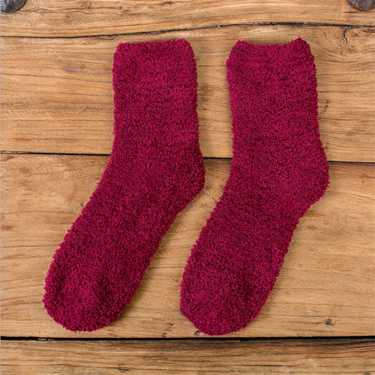 Wholesale Winter Warm Indoor  Floor  Colar Fleece Solid Color Soft Fuzzy Fluffy Socks Men