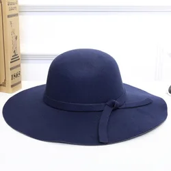 Autumn and winter vintage ladies wide-brimmed wool felt hat soft felt bowler hat Bow top hat Cloche
