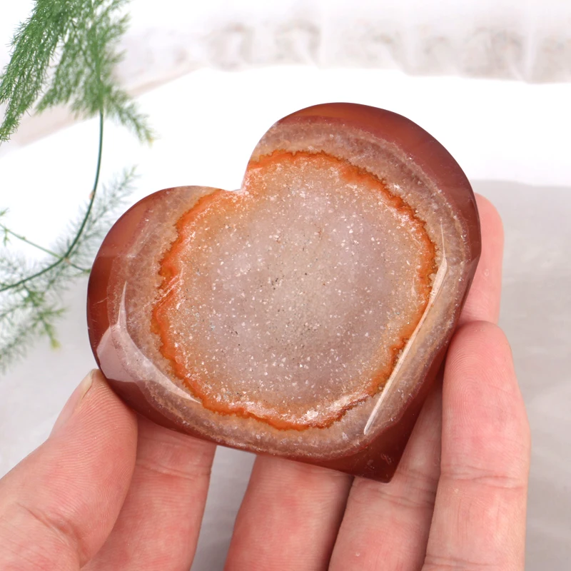 Wholesale Price Red GemStone Healing Stones Polished Carnelian Flame Cloud heart Druzy Geode For Ornament