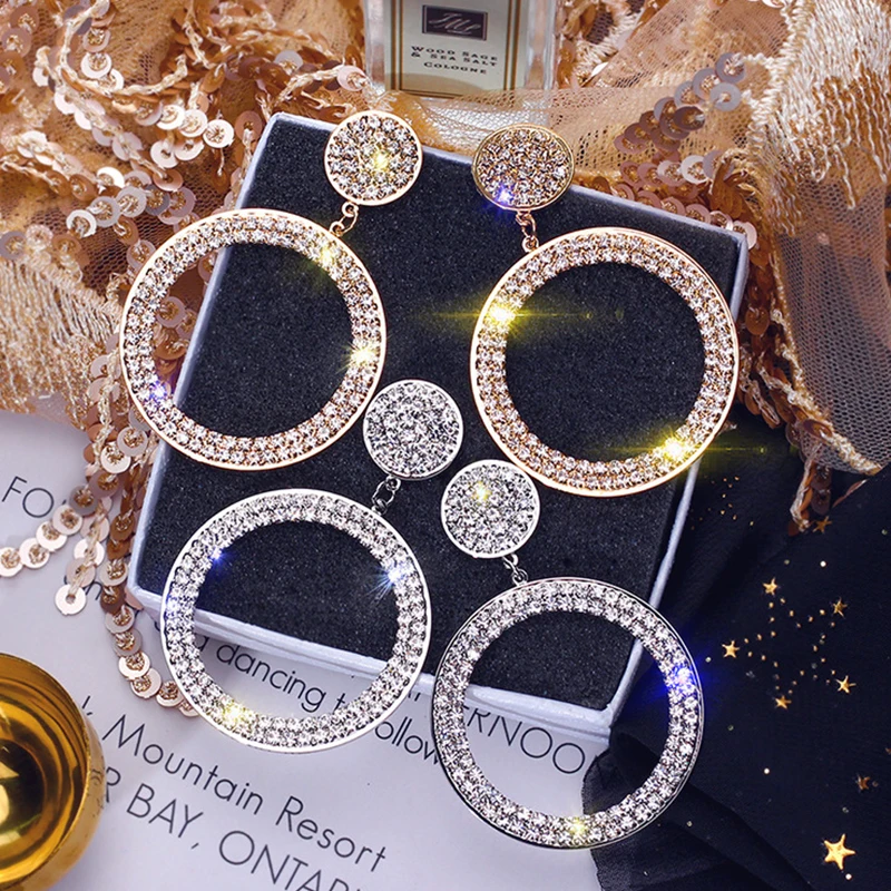 E-126 Simple Design Crystal Rhinestone Extravagant Earrings Beautiful Color Latest Large Ladies Earrings