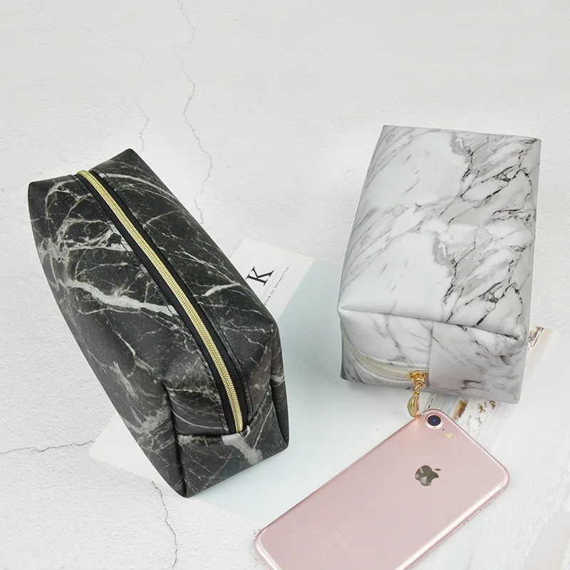 Pu Toiletry Pouch Makeup Cosmetic Bags Travel Pouch Travel Kits With Logo Rose Gold Silver White Marble