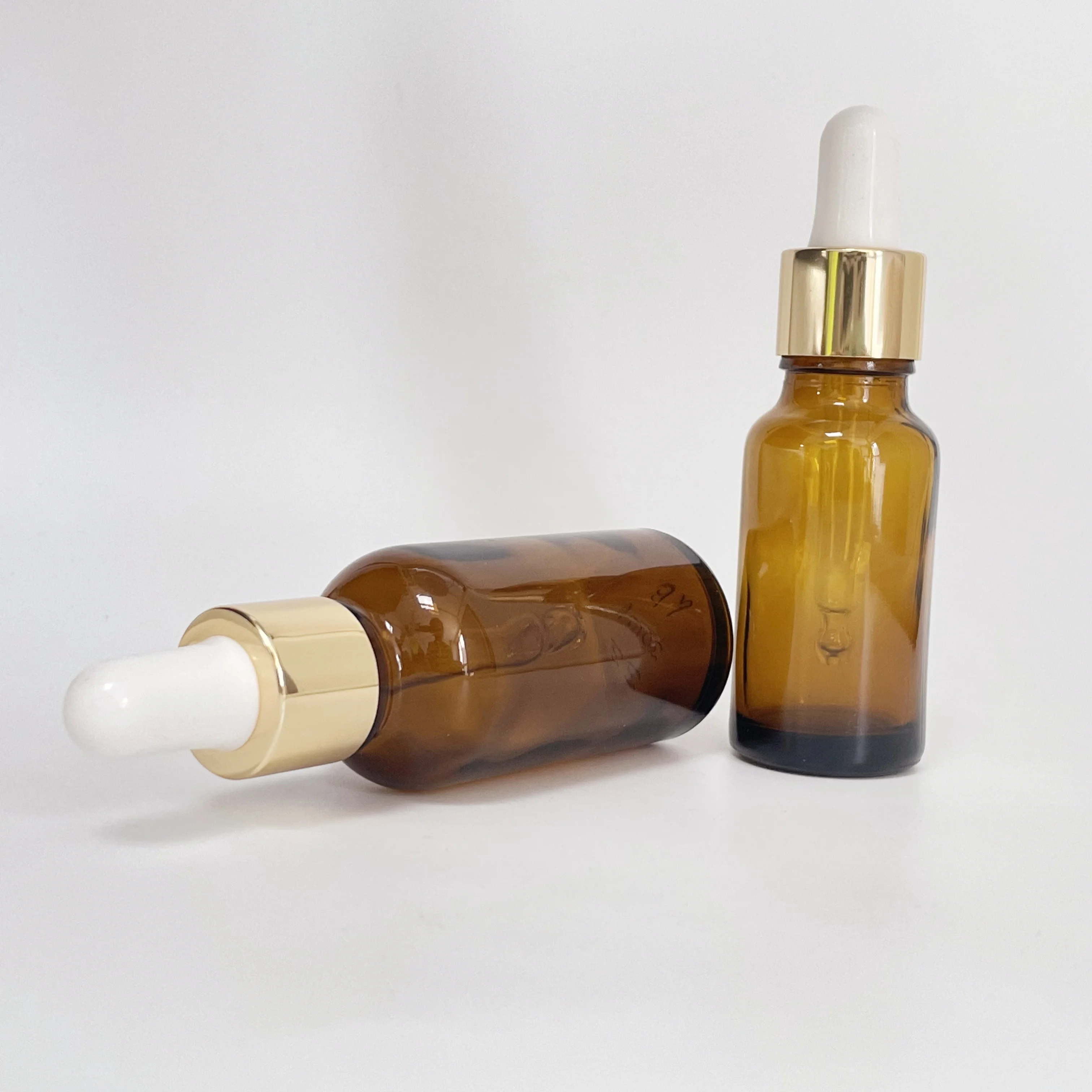 Luxury Shiny Aluminum 18/410 20/410 Screw Cap Essence Dropper Bottle Gold Silver Circle Cap with Pipette Shiny Gold Cap