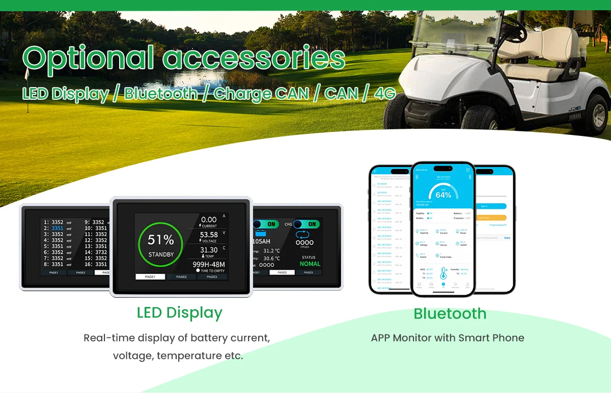 36v 48v 72v100ah 105ah 120ah 150ah 200ah Lithium battery for golf cart with LCD Screen Monitor