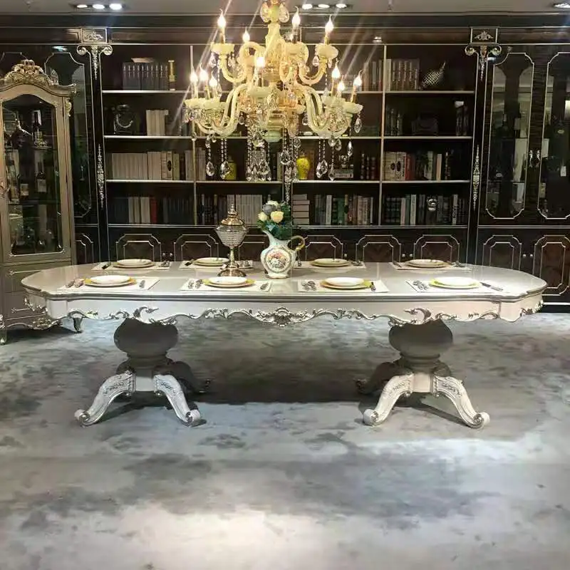 Роскошная домашняя высококачественная мебель для столовой из массива дерева под заказ Античный стиль большой стол с стульями