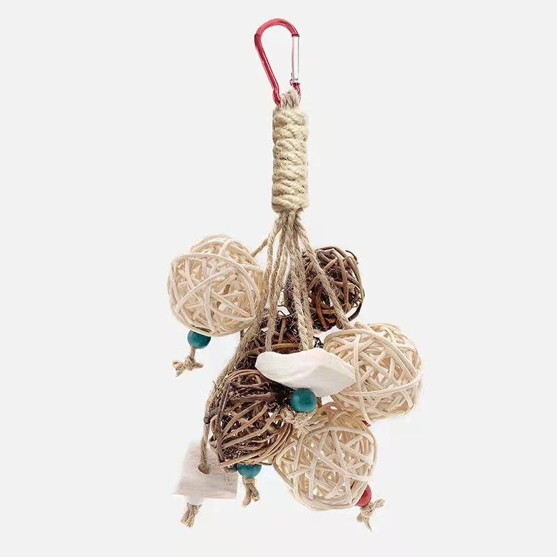 New Design Parrot Chew Toy Natural Straw Rope Pine Cones Wooden Toy More Fun Bird Bite