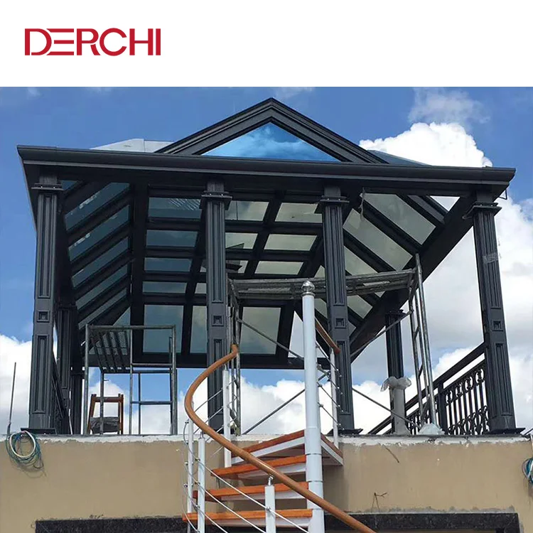 Slant Roof Top Pergola Glass House Beautiful Open Backyard Leisure Glass House