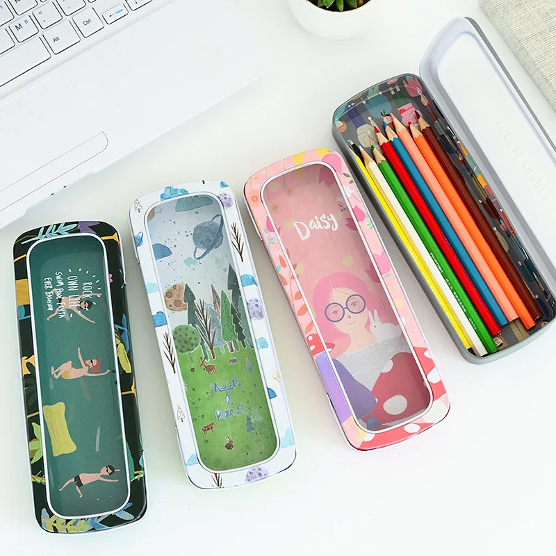 New Fashion Simple Metal Pencil Case for Kids Stationery Pen Bag Box
