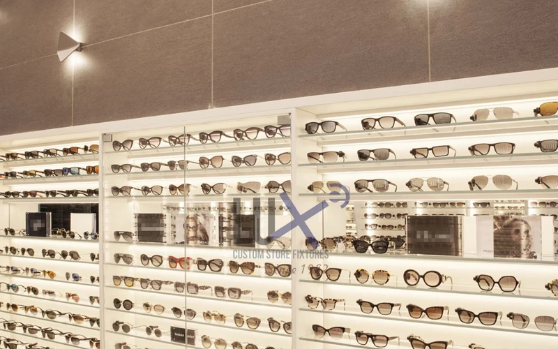 LUX Latest Fashion Modern Custom European Style White Wood Optical Shop Design Wall Optical Display Cabinets