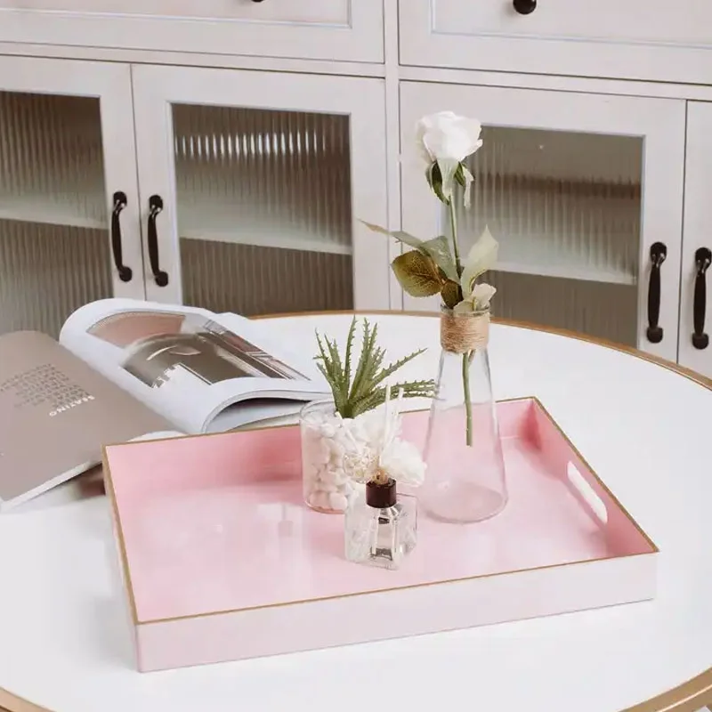 Wholesale Decorative Serving Trays Home Decor & Kitchen Use Tray Pink Rectangle Plastic Soild Color Serving Tray