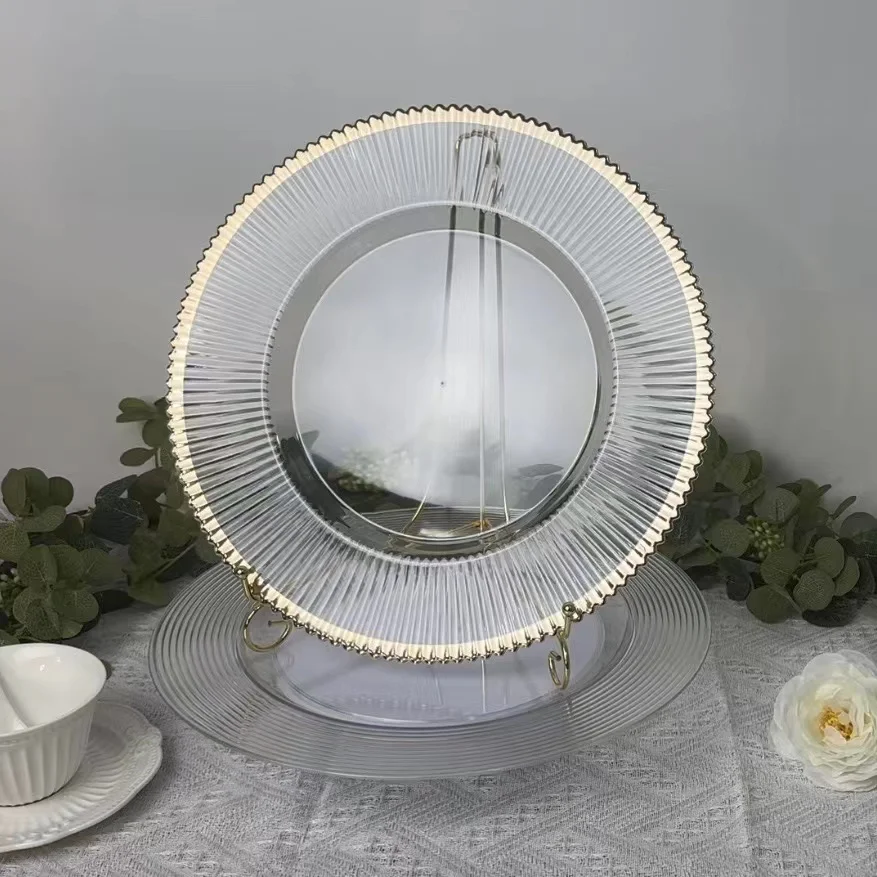 13 Inch Wedding Party Christmas Decoration Plate Factory Customization Clear wave Gold Rim Charger Plate