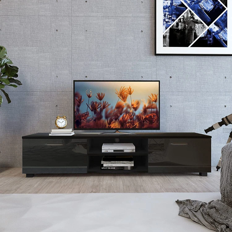 Hot selling royal black antique furniture tv stand and table wooden mdf modern style tv stand for 65 inch tv
