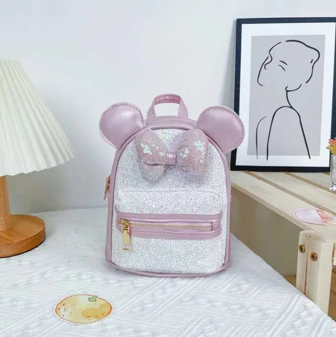 Mickey Mouse Ear Girls Cute Backpack Bag Kindergarten Bowknot Shinny School Bag Little Kids Lovely Book Bag