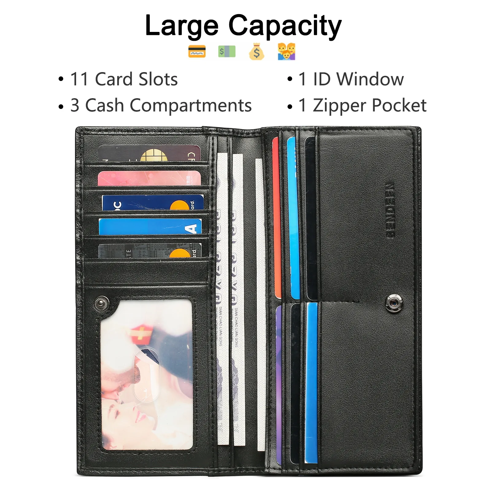 Custom Debossed Logo Black Napa Leather Luxury Clutch Purse Men Long Wallet wth RFID Blocking