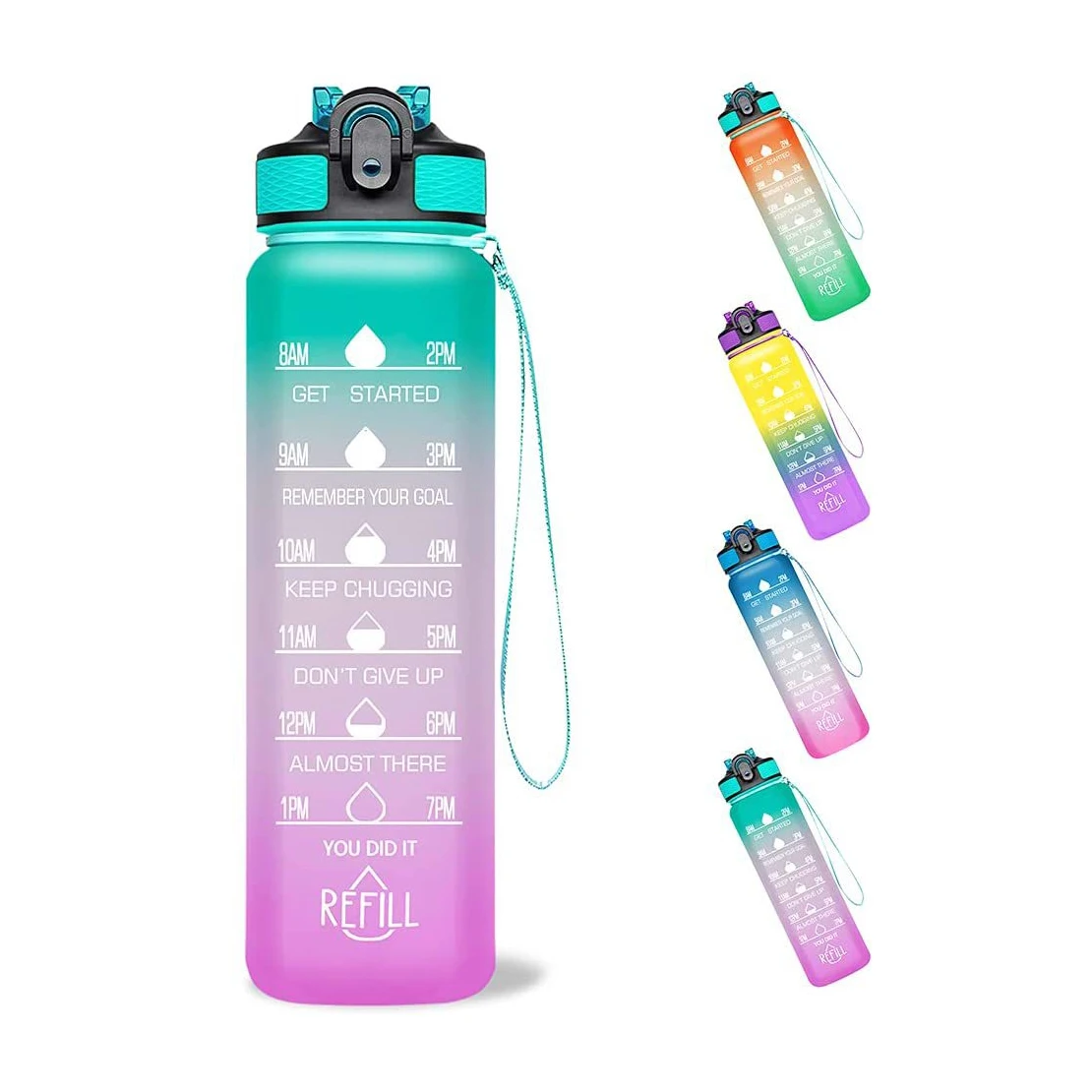 32oz  1000ML Leakproof Outdoor Sports Water Jug with Time Marker Large Plastic Motivational time marker Water Bottle with straw