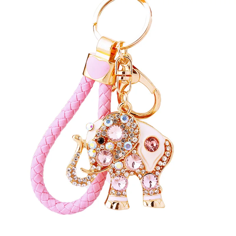 Hot Selling Female Gift Cute Metal Elephant Keychain with Crystal Rhinestone Bag Keychain Popular for Women