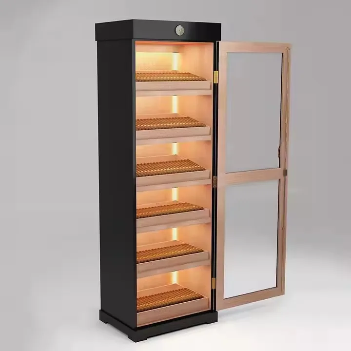 Wholesale Classical Single door Wood Cigar Cabinet Cigar Display  Large Storage Custom Logo Cigar Humidor Cabinet