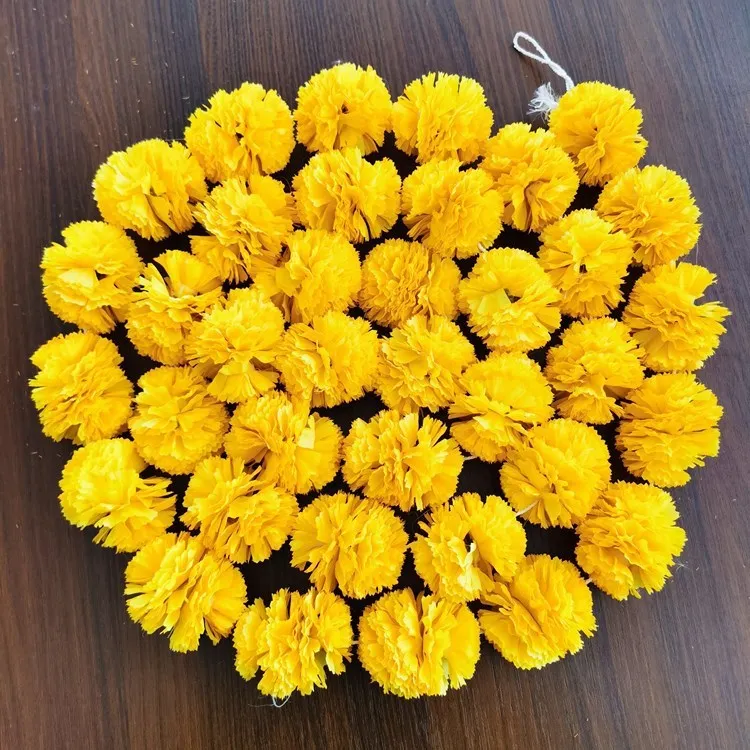 Wholesale Price Indian Yellow Orange Color Artificial Marigold Flower Garland For Wedding Decoration