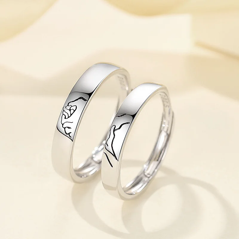 Ten fingers tightly buckled couple wedding ring sets 925 sterling silver couple rings for weddings and engagement