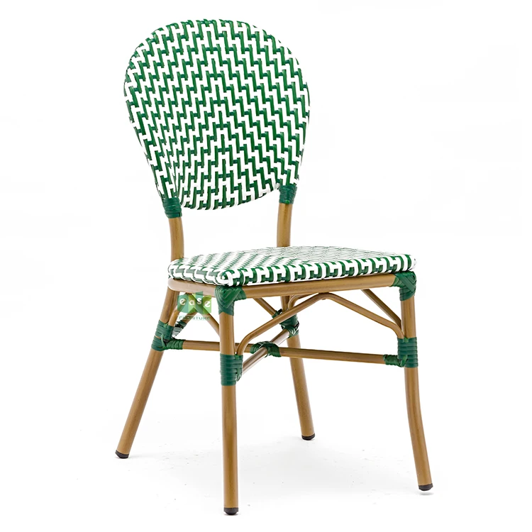 (E1184) Outdoor wicker bistro metal chair paris style for cafe restaurant