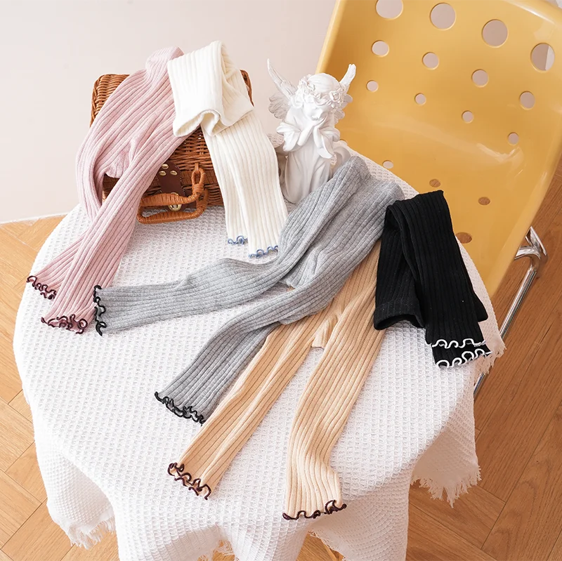 Beautiful Baby Pantyhose for Spring Girls Breathable Cotton Nine-Point Tights with a Stylish Border