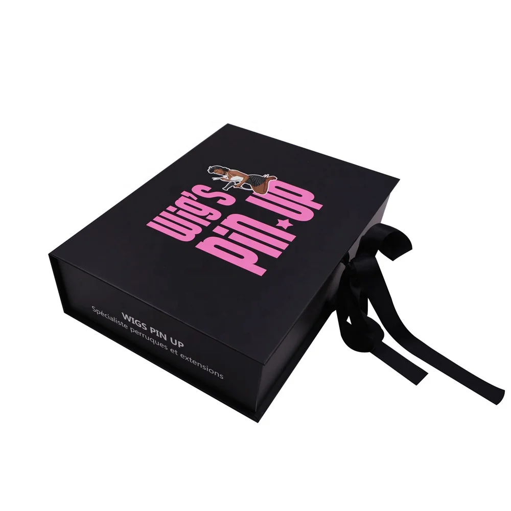 Custom Printing Ribbon Closure Hair Bundle Magnet Box Packaging Hoodies Apparel Book Shape Cardboard Box Hair Extension Gift Box