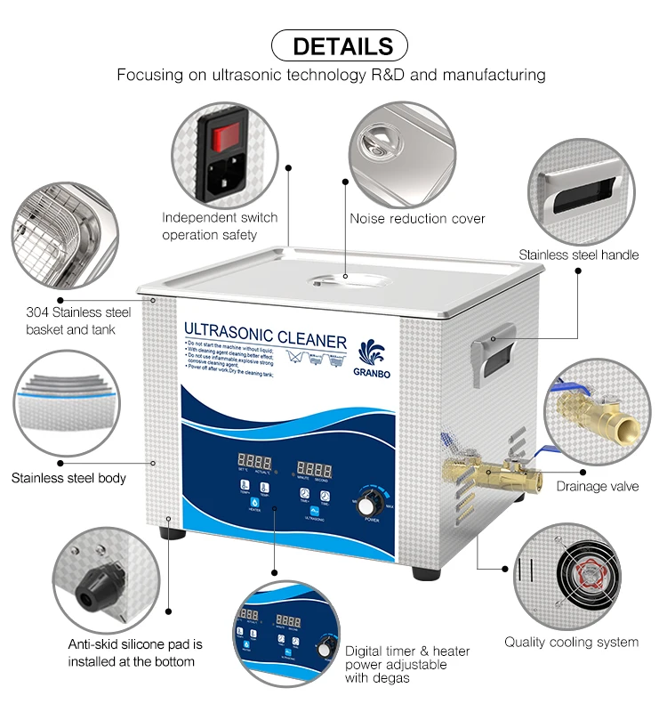Glasses Aluminum Block Ultrasonic Chener with Heater/digital Timer Degreaser and Derusting Cleaning Equipment