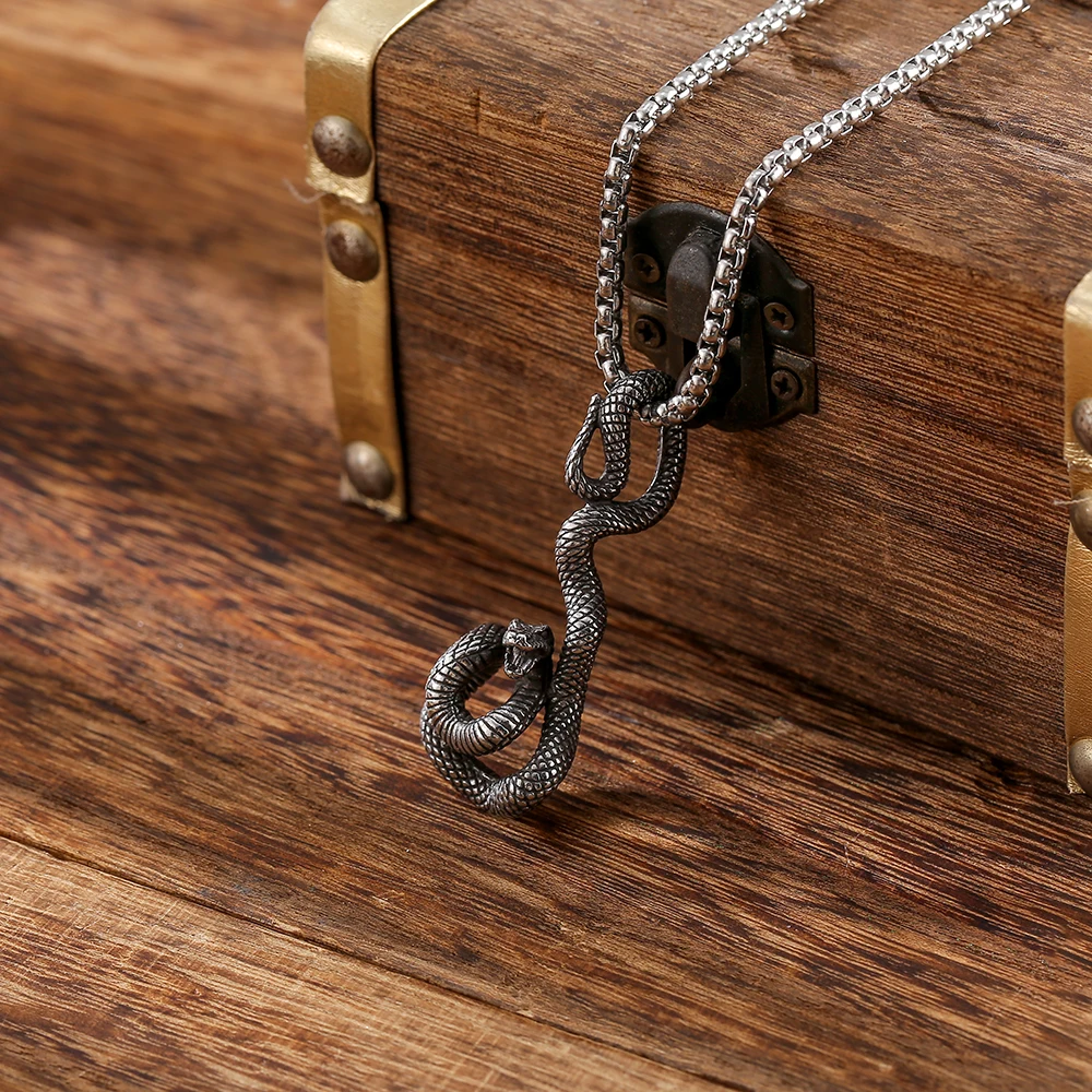 Gothic Punk Jewelry Mens Silver Link Chain Stainless Steel Animal Cobra Snake Pendant Chain Necklace