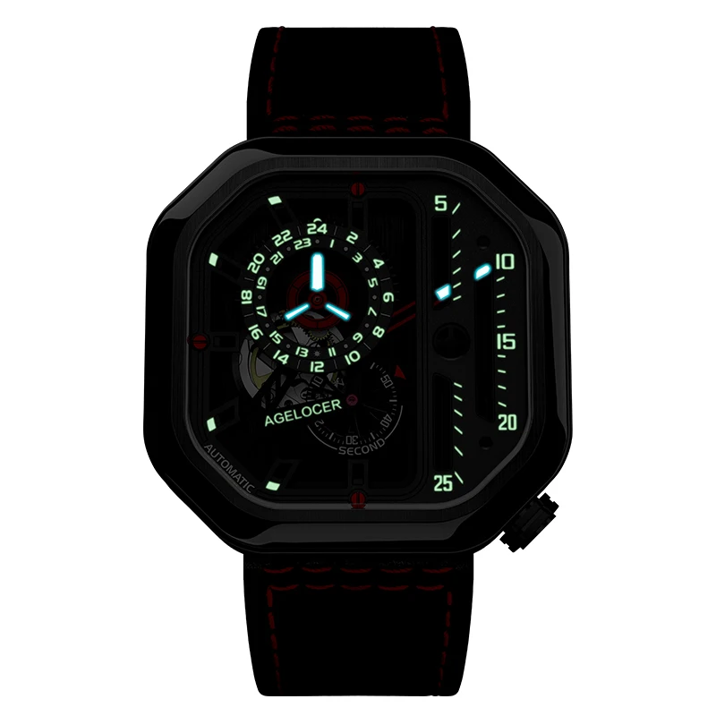 
Agelocer Luxury Watch Men Designer Square Watch Waterproof Leather Strap All Black Mechanical Watches 5603J3 