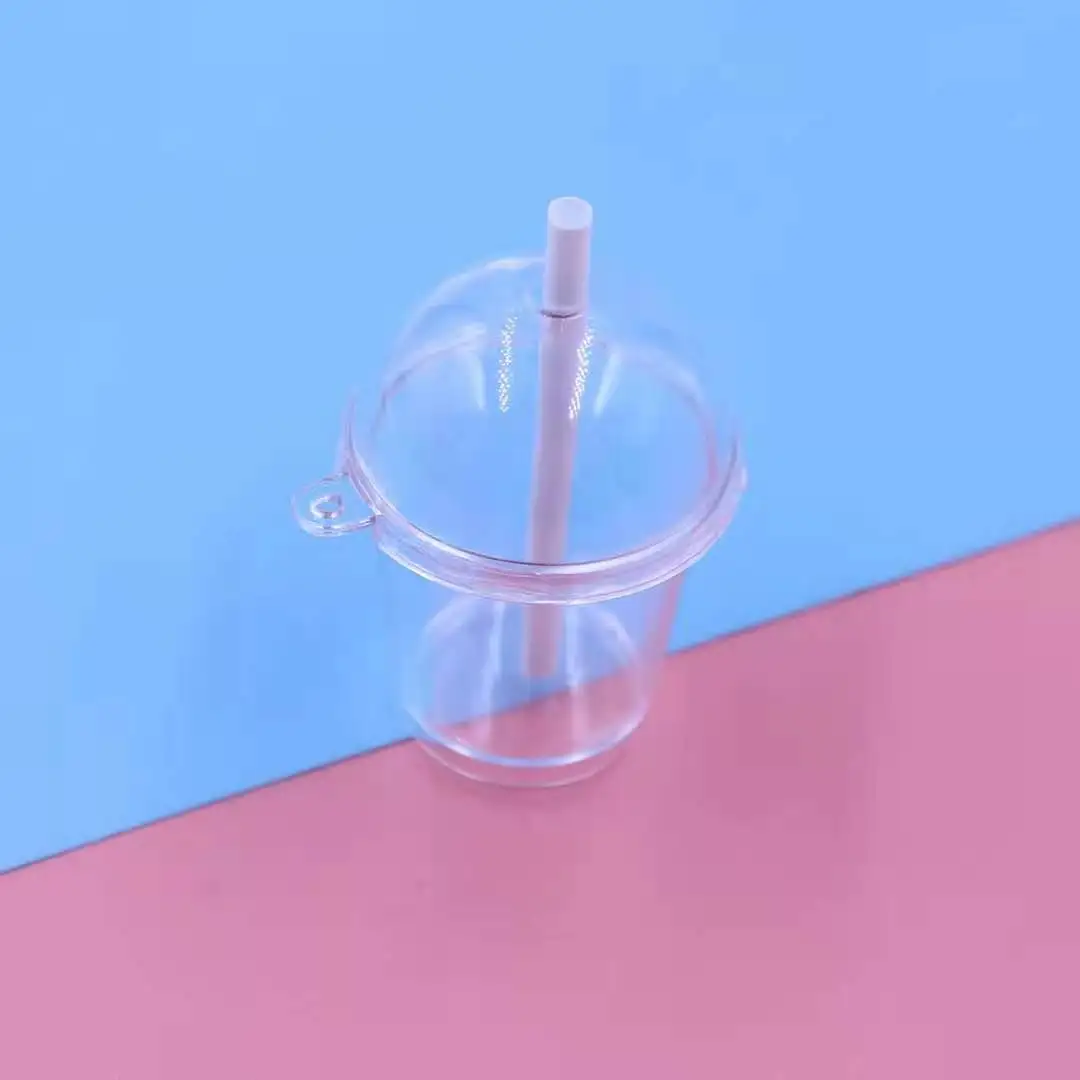 Simulation Mini Mudu Mousse Cup Pudding Ice Cream Sundae Cup DIY Cup Keyring Snow Globe Keychain With Straw