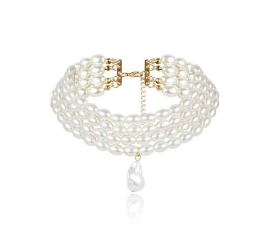 2024 Chokers Multi-layer Pearl Statement Bridal Choker Necklace Simulated Pearl for Wedding Party Jewelry Hiphop Chains
