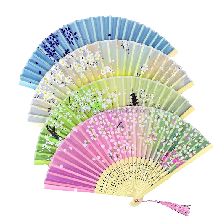 Wholesale Chinese Vintage Style Bamboo Silk Folding Hand Fan With Elegant Tassel For Party Wedding