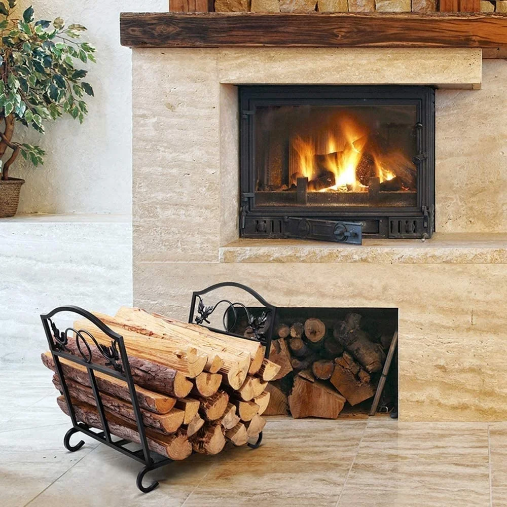 Firewood Rack Indoor Outdoor Heavy Duty Foldable Firewood Holder Wrought Iron Fireplace Log Holders Wood Rack for Firewood