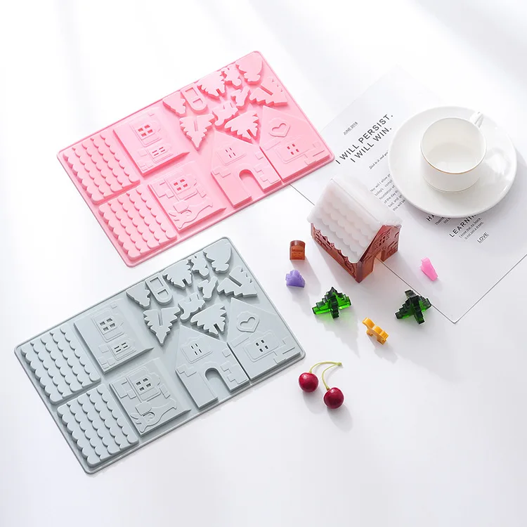 
DIY Christmas house chocolate mold gingerbread house silicone mold baking cake biscuit tool fondant mold 