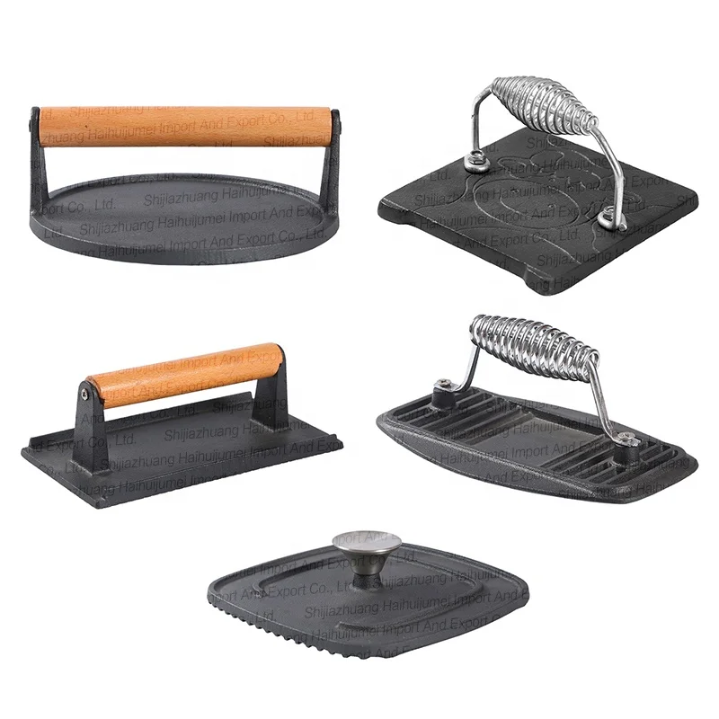 Wholesale Heavy Duty Pre-Seasoned Cast Iron Griddle Grill Press Sandwich Meat Smash Burger Bacon Hamburger Press