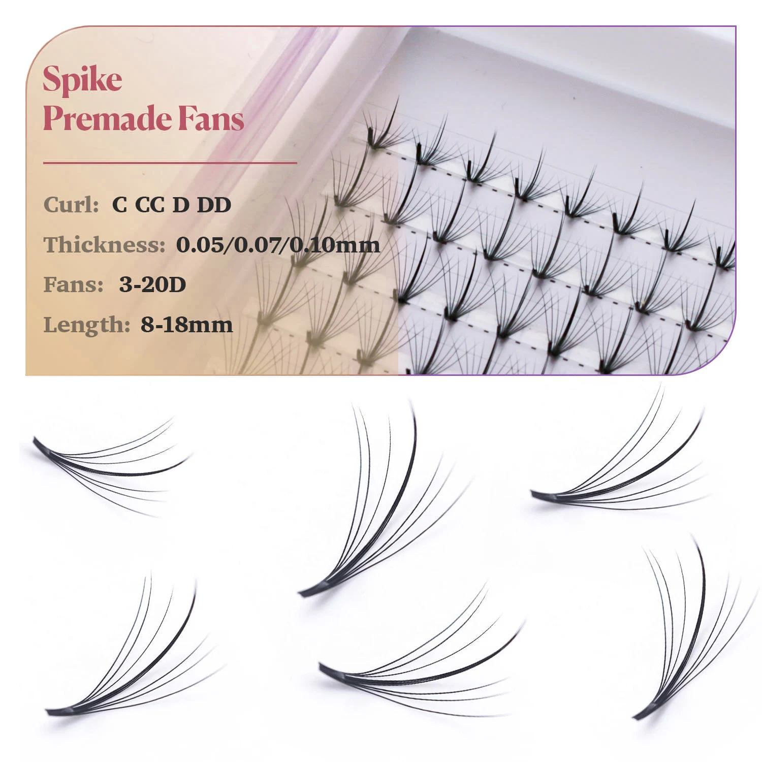 Faux Mink Eyelash Extensions Premade Volume Fans Spike Eyelash Extensions Lashes with Spikes Korea PBT Fiber,synthetic Hair
