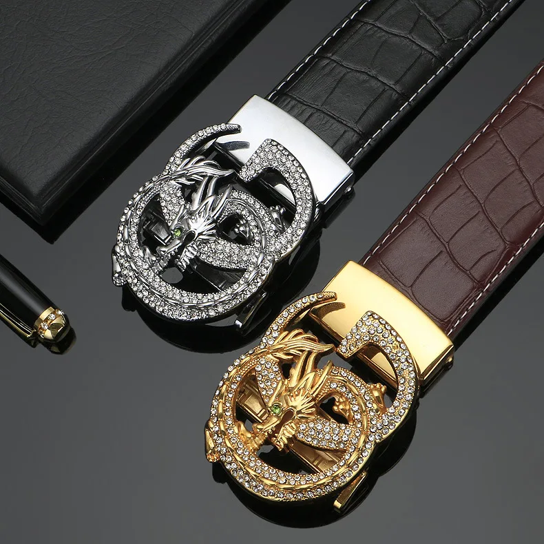 
Мужской кожаный ремень из кожи аллигатора с автоматической пряжкой 