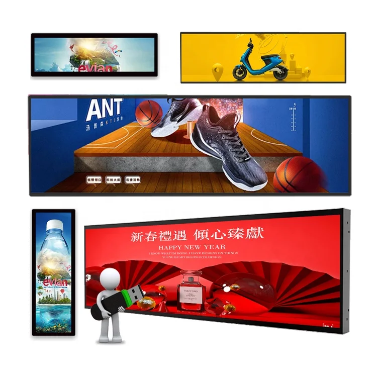 Retail Store Shopping Mall AD Strip wide Bar Signage Panel Digital LCD Strips Display Advertising Digital Screen For Advertising