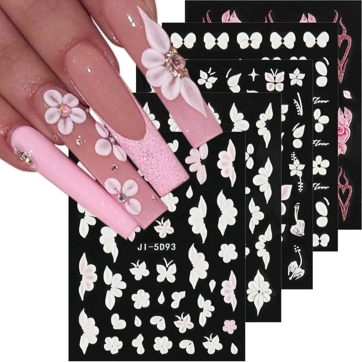 New 5d Nail Stickers Winter Three-Dimensional Relief Fresh Peach Blossom Cherry Nail Adhesive Stickers