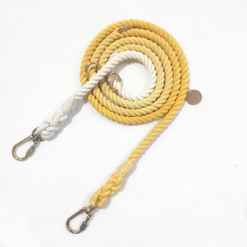Ombre Gradient Colorful Dog Leash Rope Leads Hand Make Woven Cotton Dog Natural Rope Leash