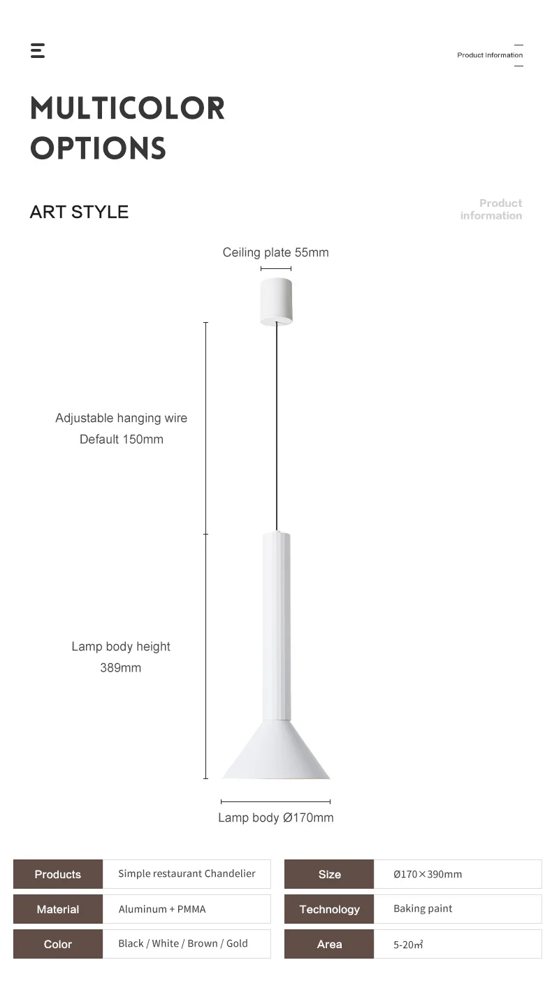 Italian Designer Modern Design Home Decor Kitchen Metal Cone Shade Pendant Light For Creating Cozy Atmosphere