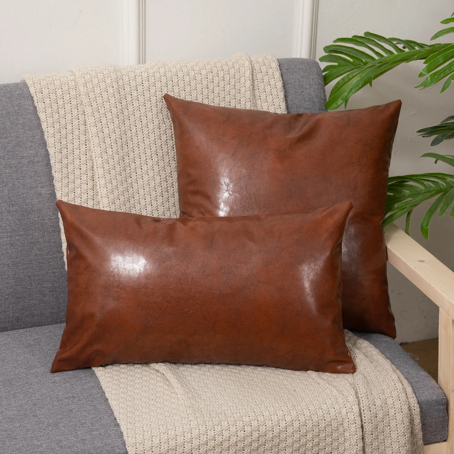 30*50cm Modern Solid Decorative Square Faux Leather  Thick Throw Pillow Covers Cushion Cases for Couch Bed Sofa