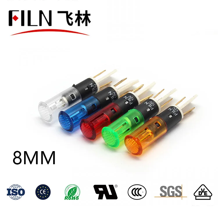 FILN 8mm 1v 24v 110V 220v  red amber green white BULE LED Grill fryer plastic indicator light with pin