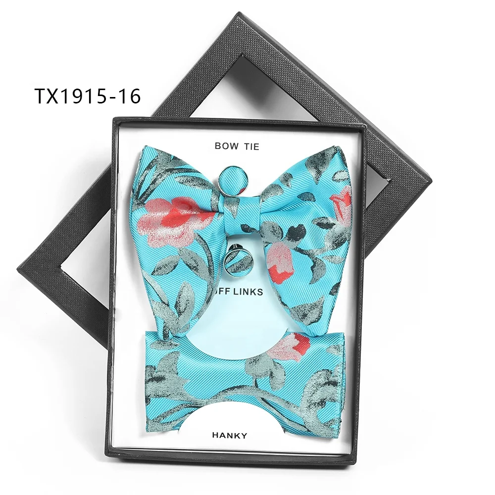 Custom cheap mens self bowtie fancy bow ties set for wedding