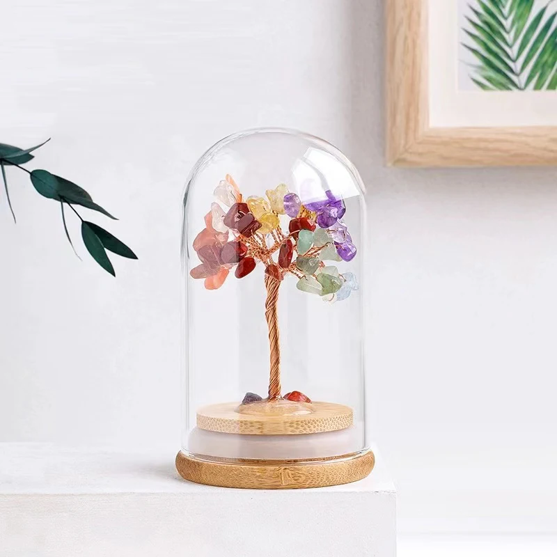 Wholesale Natural Crystal Glass Floating Bottle Tree Wishing bottle Gemstone Tree Healing Stone Lucky Drift Bottle Gift