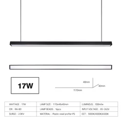 Black iron hang pendant lamp linear light suspension linear led pendant light tube modern pendant light for dining room home