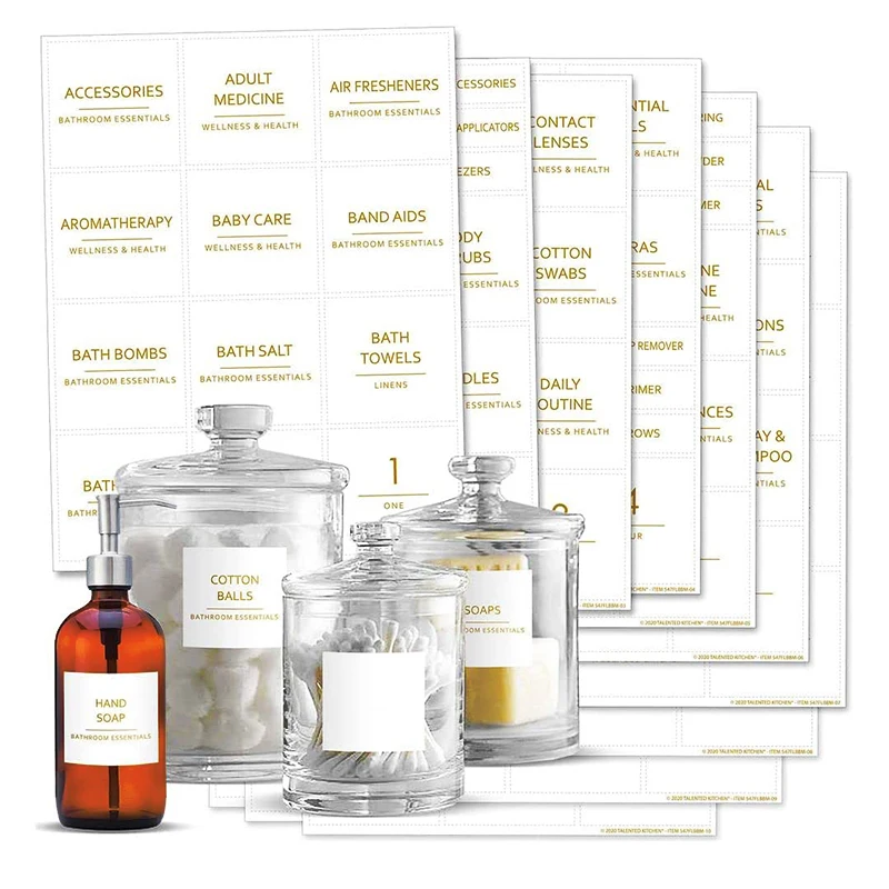 Custom Beauty and Makeup Preprinted Stickers Bathroom Labels Talented Kitchen Script Bathroom Organization Labels White Bath